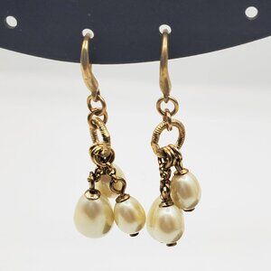 Talana 3 Cream Teardrop Pearl Dangle Gold Plated Hook Earrings 1 1/2" NWOT
